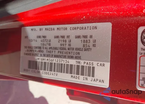 2015 Mazda Mazda3 S Grand Touring z USA, uszkodzony, nr VIN JM1BM1M36F1237134